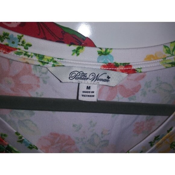 Pioneer Woman Lot of 2 Floral tops Sz M 3/4 Sleeve red and cream soft relaxed EC - Picture 5 of 10